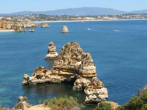 Rock stacks, beaches, Lagos, Algarve, Portugal