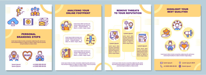 Personal branding steps brochure template. Flyer, booklet, leaflet print, cover design with linear icons. Vector layouts for presentation, Influencer annual reports, advertisement pages
