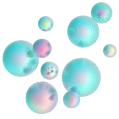 Mint green balls silver gradient colors isolated background. Abstract bubble glossy pastel 3d geometric shape object illustration render.