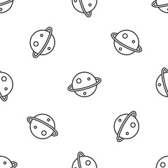Grey line Planet Saturn with planetary ring system icon isolated seamless pattern on white background. Vector