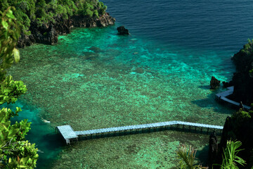 Karawapop Jetty, a heart-shaped lagoon in the cluster of West Papua island, Raja Ampat Indonesia