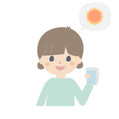 Girl with a glass of water in the morning.