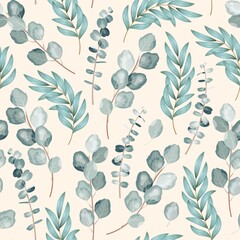 Vector seamless pattern with branch of eucalyptus - 434111628