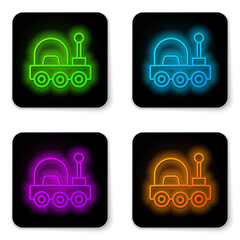Glowing neon line Mars rover icon isolated on white background. Space rover. Moonwalker sign. Apparatus for studying planets surface. Black square button. Vector