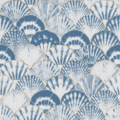 Watercolor sea shell seamless pattern. Hand drawn seashells texture vintage ocean background - 434111644