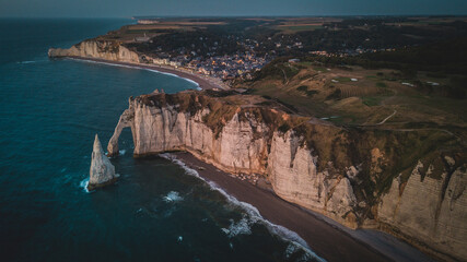 French famous cliffs in north coast, sunset and waves landscape