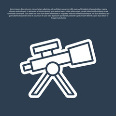 Blue line Telescope icon isolated on blue background. Scientific tool. Education and astronomy element, spyglass and study stars. Vector