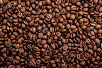 Freshly roasted coffee beans background close-up