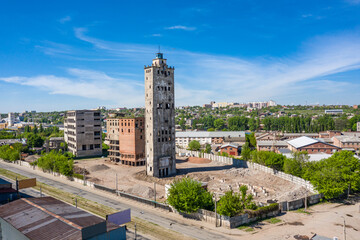 Kharkiv, Ukraine: old abandoned grain elevator building ready for destruction