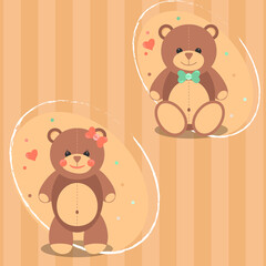 Cartoon vector set of a cute teddy bears in two different poses. Template for print or greeting card.