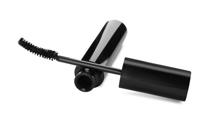 Mascara for eyelashes on white background. Makeup product