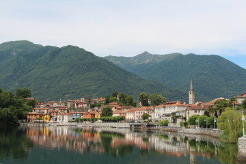 Fototapeta na wymiar mergozzo in italy with the lake in the foreground