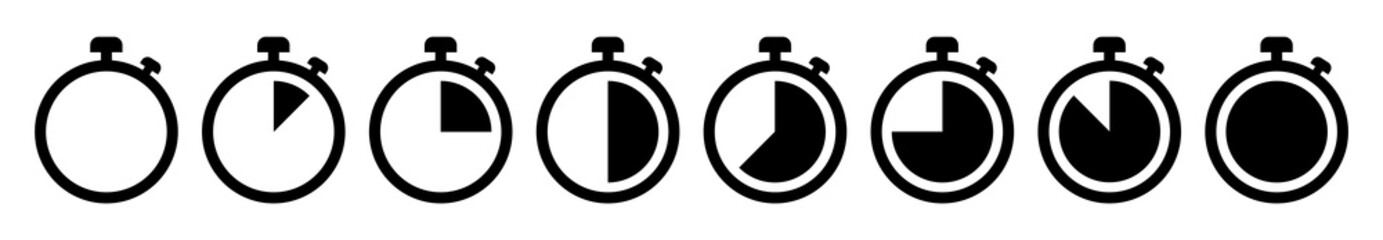 Timer icon collection.Set of timer and stopwatch icons.Countdown Timer vector icons.Symbol timer on a white background.Vector illustration