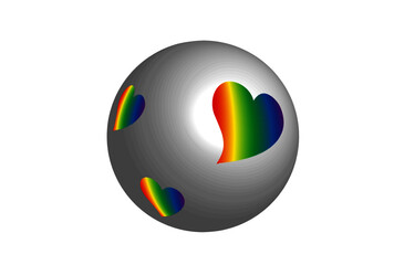 レインボーなハート柄のシルバーのボールのイラスト