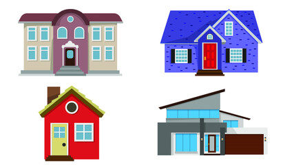 House vector 2 (Paint) ,houses exterior vector illustration front view ,residential buildings of different styles