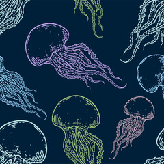 Hand drawn jellyfish seamless pattern background illustration © Mara Fribus