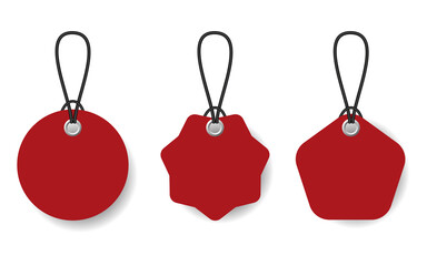 Set of red price tags with black lace on white background