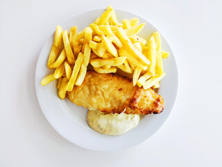 British, Traditional fish and chips and tartar sauce
