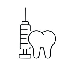 Obraz premium Anesthesia for toothache linear icon. Dental services and therapy. Thin line customizable illustration. Vector isolated outline drawing. Editable stroke