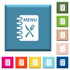 Menu with fork and knife white icons on edged square buttons