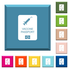 Obraz premium Vaccine passport white icons on edged square buttons
