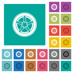 Car wheel square flat multi colored icons