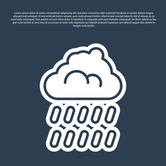 Blue line Cloud with rain icon isolated on blue background. Rain cloud precipitation with rain drops. Vector