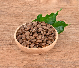 coffee beans  on  wood background