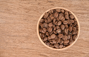 coffee beans  on  wood background