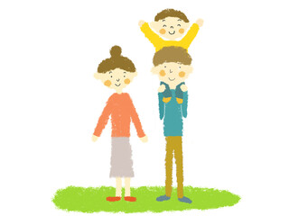 お父さんに肩車をしてもらっている子ども