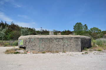 concrete bunker from World War II against the landing of enemies on Black Sea beach - Olimp,...