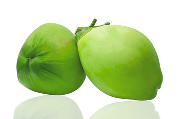 Green young coconut fruit isolated on white background with clipping paths