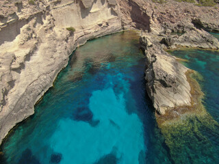 seacoast of the beach in mallorca with beaturiful view of the sea with crystalclear water. Sea view of turquoise colour. Concept of summer, travel, relax and enjoy