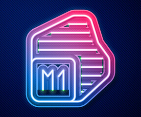 Glowing neon line Processor icon isolated on blue background. CPU, central processing unit, microchip, microcircuit, computer processor, chip. Vector
