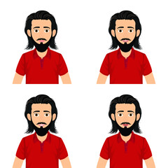 Set of male facial different expressions. Man character with different emotions. Emotions and body language concept illustration in vector cartoon style