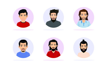 people avatar set. Different men characters collection. Isolated vector illustration.
