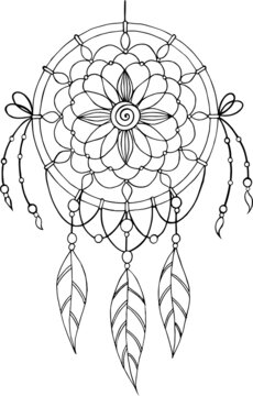 Dreamcatcher, stock illustration. There are décor for textiles and paper, black and white. The picture is for fashion