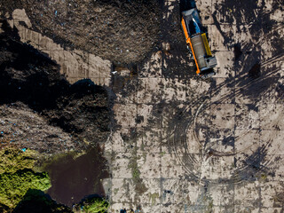 Recycle of Biodegradable Waste in Urban Landfill. Drone View