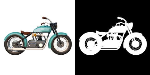 City urban motorcycle vitange 1950s 1- Lateral view white background alpha png 3D Rendering Ilustracion 3D