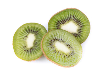 Fototapeta premium Three sliced kiwi circles on white background, isolated