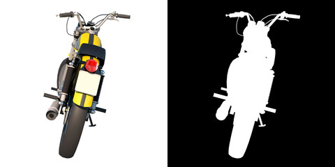 off road motorcycle motocross vitange 1960s 2 - Back view white background alpha png 3D Rendering Ilustracion 3D