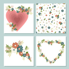 set of hearts and flowers