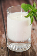 milk drink in a glass for a kefir diet
