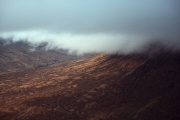 Mountain covered with clouds. Buachaille Etive Mor. Highlands. Scotland