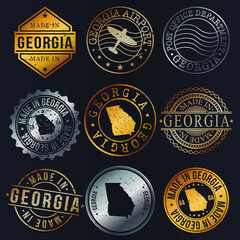 Georgia, USA Business Metal Stamps. Gold Made In Product Seal. National Logo Icon. Symbol Design Insignia Country.