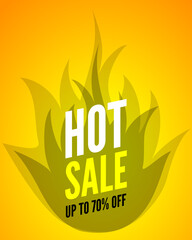 Hot sale banner with fire. Vector illustration.