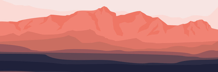 Fototapeta na wymiar mountain landscape sunset flat desig vector illustration for wallpaper and background