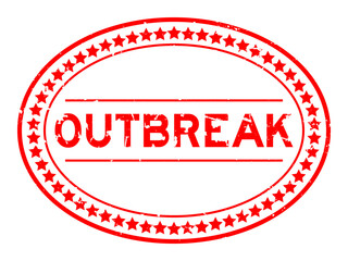 Grunge red outbreak word oval rubber seal stamp on white background