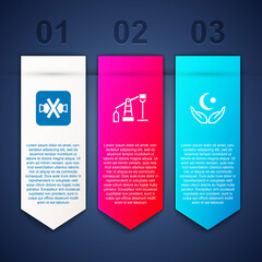 Set No sweets, Oil pump or pump jack and Star and crescent. Business infographic template. Vector