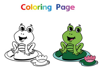 Painting activity for children. Cute frog character. Vector Illustration.
